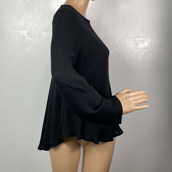 Catherine Bacon Bergdorf Goodman black silk hi low long sleeve blouse sz XS/S - Picture 3 of 8